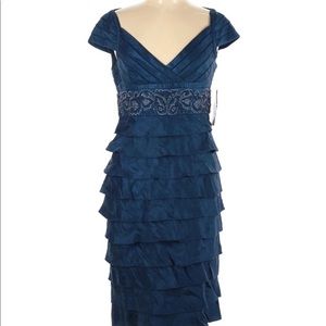 Adrianna Papell Sapphire Blue Dress, Tiered w/ Beaded & Embroidered Empire Waist